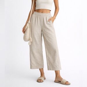 Old Navy High Rise Wide Leg Pants XL Beige Cotton Elastic Waist Boho Minimalist